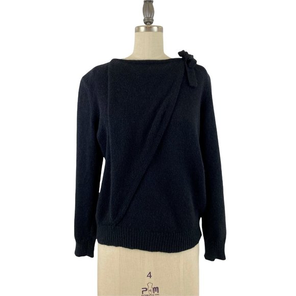 Vintage Bill Blass Medium Womens Black Silk‎ Angora Wool Knit Sweater - Picture 2 of 5